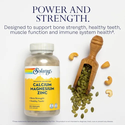 Miniatura 3 de SOLARAY Suplemento de Calcio, Magnesio y Zinc - con Calcio 1000mg, Magnesio 500mg - Salud ósea, función muscular, salud del corazón y apoyo