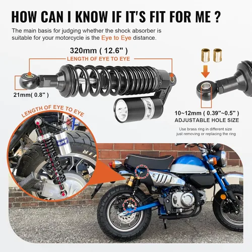 Miniatura 2 de 320mm Amortiguadores de aire traseros universales para motocicleta para HONDA para Suzuki para Yamaha para Kawasaki ATV Sport Bike Go Kart Quad Dirt