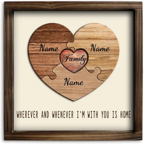 Miniatura 8 de Kas Home Letrero de madera personalizado con nombre de corazón, rompecabezas de nombre de familia personalizado con 1-8 nombres grabados, texto