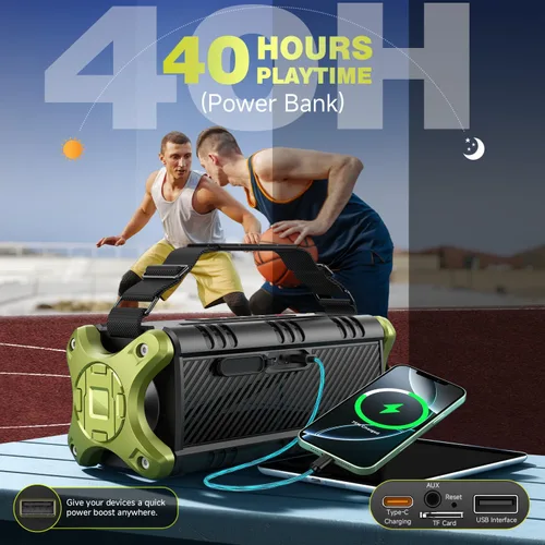 Miniatura 5 de Altavoces Bluetooth, W-KING Altavoz Bluetooth portátil fuerte de 50 W de graves profundos, IPX6 impermeable para exteriores con sonido estéreo Verde
