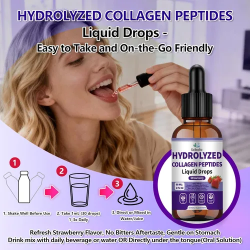 Miniatura 6 de Péptidos de colágeno múltiple líquido gota w. Tipos I II III V X ácido hialurónico vitamina C biotina para la salud de las articulaciones, la piel