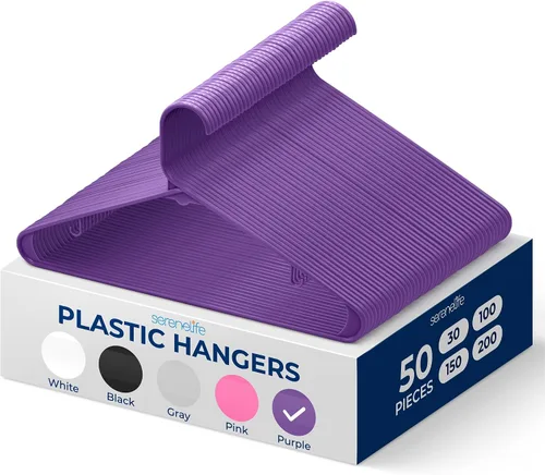 Miniatura 31 de SereneLife - Juego de 10 perchas de plástico con gancho de metal, color negro Non-Slip, Lightweight hangers with a slim profile help keep closets