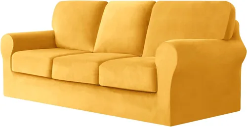 Miniatura 79 de UNBBRRL Fundas de sofá de 3 piezas para sofá, funda de terciopelo elástico para sillón con 1 funda de cojín de asiento y 1 funda de respaldo