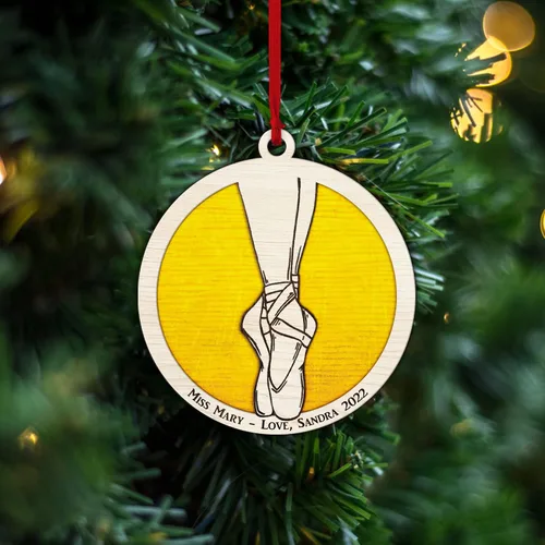 Miniatura 4 de Adorno personalizado de zapatillas de punta de ballet – Adorno de nombre de bailarín personalizado, adorno de madera cortado en capas de ballet