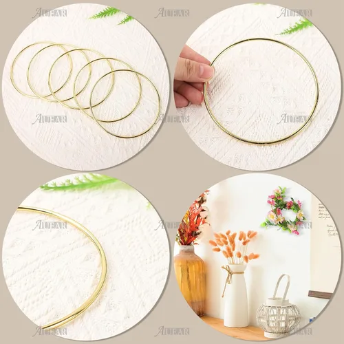 Miniatura 3 de AUEAR, Paquete de 10 anillos de metal dorado de 4 pulgadas para atrapasueños de macramé para decoración de mesa