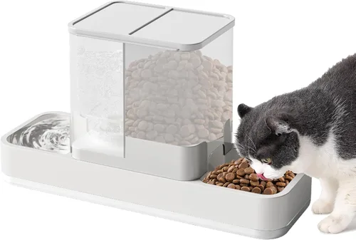 Miniatura 8 de Yummy Sam Comedero automático para mascotas pequeñas y dispensador de agua, 2 en 1 por gravedad para gatos, juego de comedero y bebedero automático