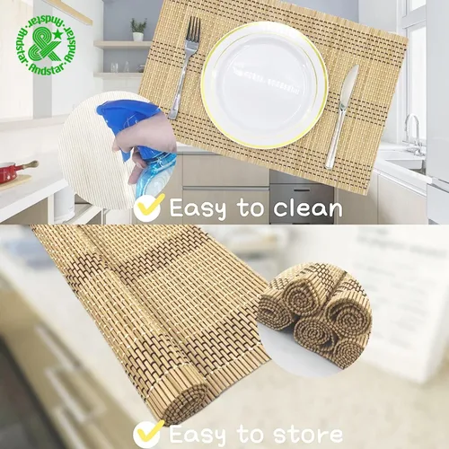 Miniatura 4 de Juego de 8 manteles individuales de bambú natural antideslizantes, lavables, resistentes al calor, para comedor y cocina (beige)