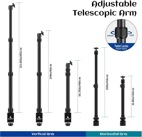 Miniatura 3 de Ailight Soporte de Montaje de Cámara Aérea para Escritorio, Soporte de Cámara Web de 15.75"-33.45" con Brazo Telescópico Ajustable de 2 Secciones