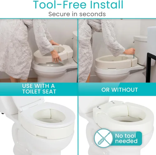 Miniatura 5 de Vive Asiento de inodoro elevado (alargado, añade 3.5 pulgadas) – Elevador y extensor de asiento de inodoro elevado para personas mayores