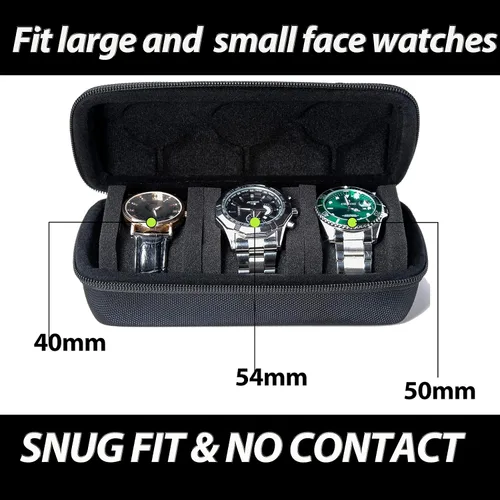 Miniatura 8 de Funda de viaje rígida de 3 ranuras para reloj, caja de almacenamiento y organizador para hombres y mujeres, con almohada de reloj antimovimiento