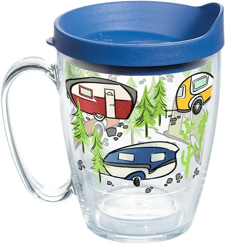 Tervis Vaso aislado de doble pared retro para acampar hecho en Estados Unidos mantiene las bebidas frías y calientes, 16 onzas, taza, transparente