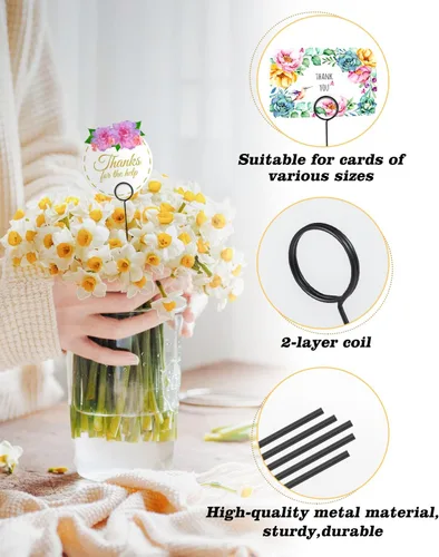 Miniatura 2 de Avsty 30 tarjeteros florales con púas de alambre para bodas, soporte de clip de fotos de metal, soporte para números de nombre de mesa, soporte