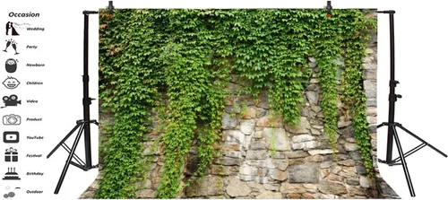 Miniatura 3 de Leyiyi Fondo de hojas de jardín de primavera de 5 x 3 pies, plantas de jardinería, grunge, piedra, pared, verde, bandera, veleta, rama, cubierta