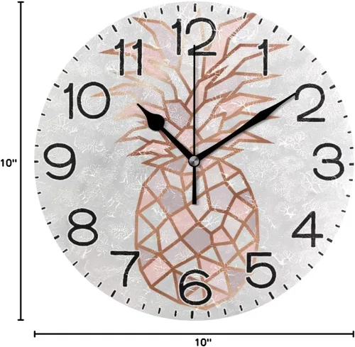 Miniatura 9 de ALAZA Reloj de pared de piña en oro rosa sobre mármol rosa y blanco, funciona con pilas, sin tictac, silencioso, cuarzo analógico, rústico