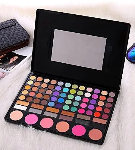 Alluring Sombra de ojos 78 colores paleta de colores Kit de maquillaje de ojos altamente pigmentado cosmético profesional con rubor, iluminador,