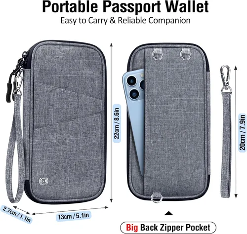 Miniatura 5 de BKNOOU Soporte para pasaporte familiar con bloqueo Rfid, organizador de documentos de viaje, cartera de pasaporte de viaje, soporte múltiple