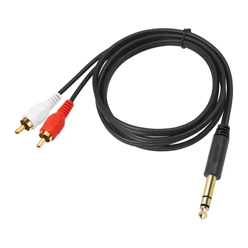 Miniatura 2 de Conector estéreo TRS macho chapado en oro de 0.250 in 1/4 pulgadas a 2 RCA Phono macho Audio Y Splitter Cable, conector de cable (4.9 ft)
