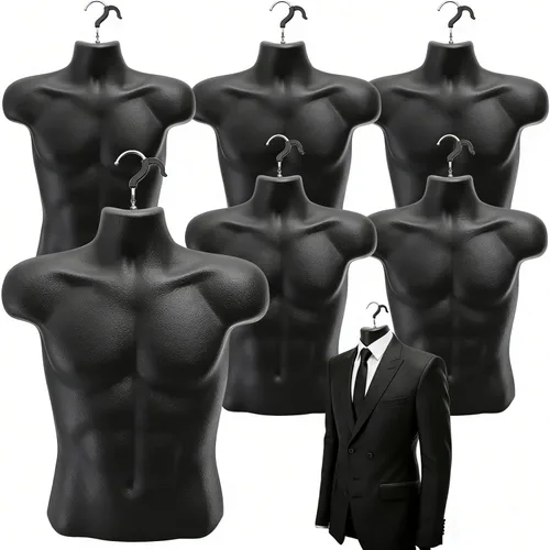 Noamus Paquete de 6 torsos de maniquí masculino, forma de vestido con gancho para colgar, pantalla de camiseta, cuerpo trasero hueco, molde de