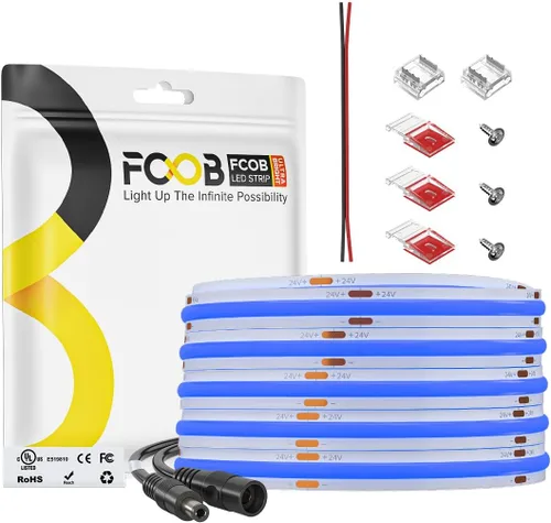Miniatura 30 de Tira de luces LED COB DC24V de 16.4 pies, 6000 K, blanco frío, 320 LED, flexible, de alta densidad, uniforme, brillante, 9W/m, CRI90+ regulable