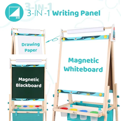 Miniatura 6 de Joyooss Caballete de arte para niños, caballete ajustable para niños con pizarra magnética y pizarra, tablero magnético para niños, caballete