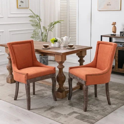Miniatura 13 de Merax Juego de 2 sillas de comedor de terciopelo tapizadas de alta gama con anillo trasero de clavo, patas de madera maciza, asiento de espuma