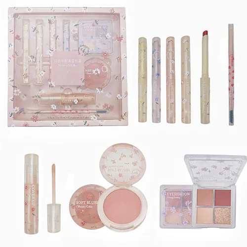 Kit de maquillaje para mujeres de 8 piezas, conjuntos de maquillaje, 4 lápices labiales de colores y sombra de ojos, lápiz de cejas, corrector,