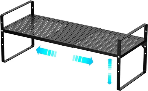 Redrubbit Estante de almacenamiento ampliable para gabinete, altura ajustable, de metal de acero, organizador de encimeras de cocina, estante de