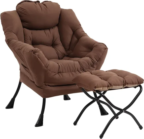 Miniatura 36 de Furlide Silla Perezosa Moderna con Reposapiés Plegable, Sillón de Descanso y Cómoda Silla de Lectura (Negro)