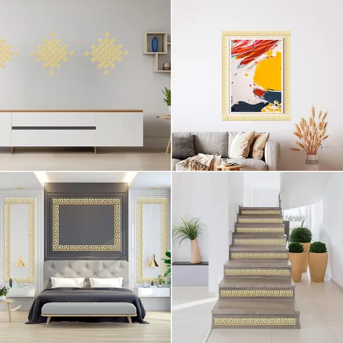 Miniatura 5 de QUIETART 50 calcomanías de espejo dorado para pared, removibles, despegar y pegar, para decoración de cocina, decoración estética de techo