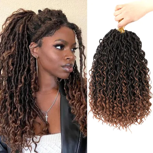 Miniatura 8 de 6 paquetes de cabello sintético rizado de Locs Crochet de 22 pulgadas, cabello de ganchillo estilo diosa, trenzas hippie sintéticas, extensiones