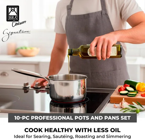 Miniatura 3 de BRA COOKWARE Signature - Juego de utensilios de cocina de acero inoxidable de 10 piezas Juego de ollas y sartenes profesionales Juego de cocina