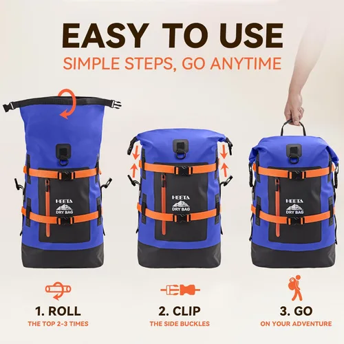 Miniatura 3 de HEETA - Bolsas secas impermeables para hombres y mujeres, mochila de 40 L, con parte superior enrollable, mochila de senderismo resistente para Azul
