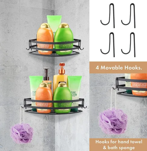 Miniatura 7 de RoyalHouse Estantes esquineros para ducha, color negro, paquete de 2 unidades, de acero inoxidable, para montar en la pared, organizador de cocina
