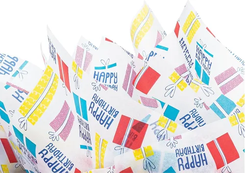 Miniatura 8 de K-Kraft Papel de seda metálico para cumpleaños, 102 hojas de 20 x 20 pulgadas, 33 rojas, 24 blancas, 45 hojas impresas, papel de regalo