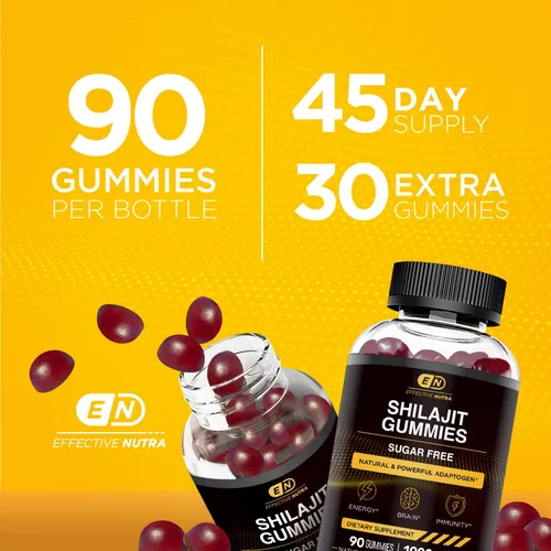 Miniatura 4 de Effective Nutra Gomitas Shilajit de 1000 mg Resina pura Shilajit para energía, cerebro e inmunidad Suplemento para hombres y mujeres Sin