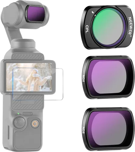 NEEWER ND & CPL Kit de Filtros para Pocket 3 (Paquete de 3), ND4 ND8 CPL Juego de Filtros Polarizadores de Densidad Neutra Magnéticos con Vidrio