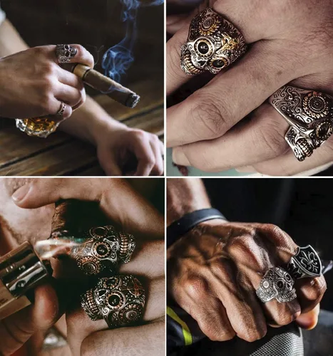 Miniatura 4 de LAOYOU Sugar Skull Rings for Men Women, Stainless Steel Day of the Dead Mens Jewelry, Cool Biker Gothic Ring Christmas halloween Gifts