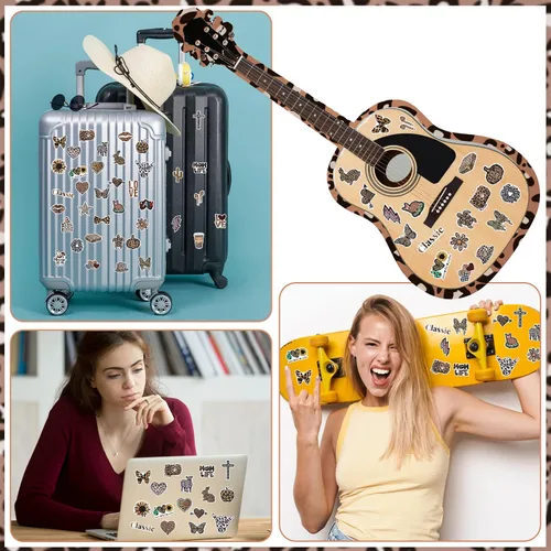 Miniatura 6 de Paquete de 100 calcomanías con estampado de leopardo, vinilo impermeable, estampado de guepardo, calcomanías estéticas de leopardo para mujeres