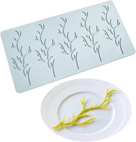 Miniatura 8 de TUKE Molde de silicona 3D para ramas de tuile de fondant para hornear, arcilla polimérica, manualidades de azúcar - Diseño de encaje de caramelo