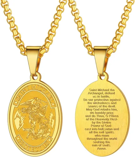 Miniatura 288 de U7 Saint Benedict/Michael Medal Necklace, 316L Stainless Steel Virgin Mary Necklace for Men Women, Bible Verse Protection Necklace Catholic