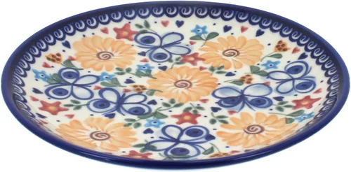 Miniatura 6 de Platos de postre amarillos Alyssa de cerámica polaca de Blue Rose - Diámetro de 7.5" - Hermoso plato para pastel, aperitivos o bocadillos