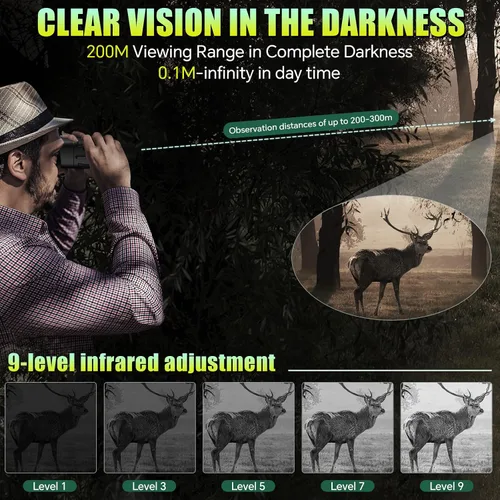 Miniatura 5 de Gafas de visión nocturna, prismáticos de visión nocturna 4K para adultos, zoom digital recargable infrarrojo digital 10X con pantalla grande de 3