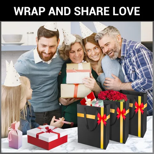 Miniatura 6 de EUSOAR Bolsas pequeñas negras para envolver regalo, paquete de 50 bolsas de compras de 5.9 x 2.3 x 7.8 pulgadas con asas a granel, bolsas de Negro