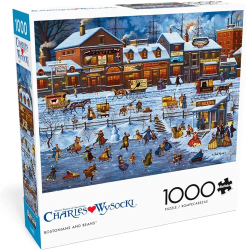 Buffalo Games Charles Wysocki - Bostonianos y frijoles - Rompecabezas de Navidad de 1000 piezas - Rompecabezas festivo para adultos - Piezas