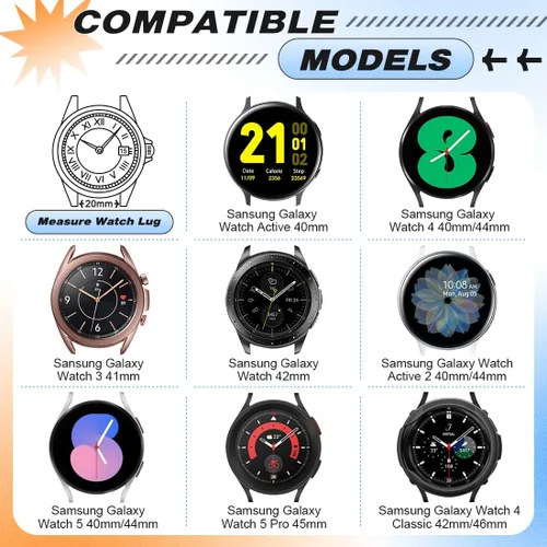 Miniatura 4 de Correa de reloj de nailon compatible con Samsung Galaxy Watch 7/6/5/4/FE 1.575 in 1.732 in/Watch 6 Classic 1.693 in 1.850 in/Watch 5 Pro 1.772