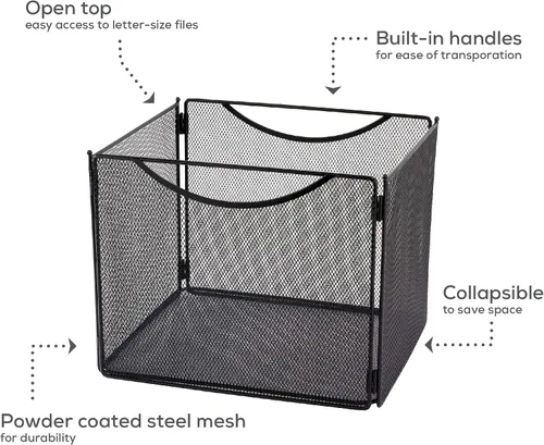 Miniatura 4 de Safco Productos Onyx Mesh - Cubo de archivo tamaño carta 2170BL negro, acabado de capa de polvo negro, construcción de malla de acero duradero