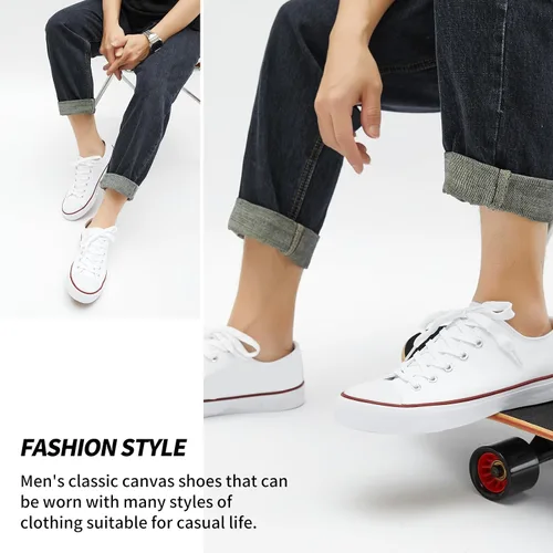Miniatura 6 de yageyan Zapatos bajos de lona para hombre Zapatillas casuales clásicas Zapatos de moda en blanco y negro