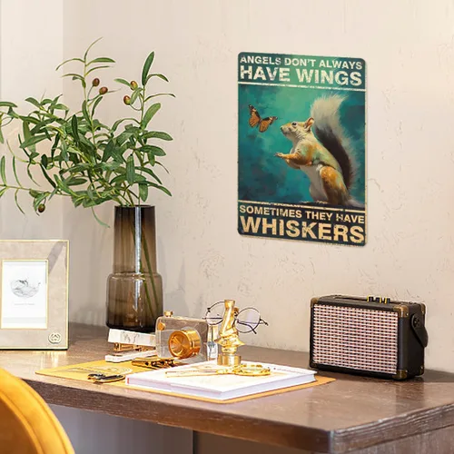 Miniatura 4 de Póster de pared vintage, placa de metal, ángeles no siempre tienen alas a veces tienen bigotes, póster de pared de metal de ardilla, placas