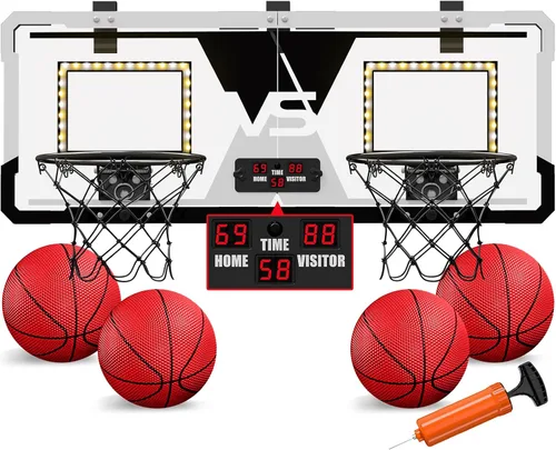 Miniatura 8 de HYES Juego de baloncesto para 2 jugadores, doble tiro sobre la puerta, mini aro de baloncesto para interiores con marcador, juguete de baloncesto