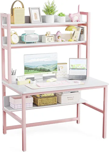 Miniatura 16 de Escritorio de computadora Aquzee con aparador, escritorio de 47" de ancho x 23.6" de profundidad con estantes, escritorio alto de oficina en casa